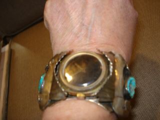 Vintage Southwestern Native American Turquoise Coral Sterling Silver Bracelet 3