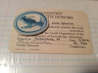 1981 Vintage Seventh Day Adventist Youth Pathfinders Patch Bird Watching