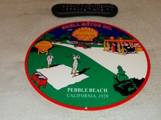 Vintage 1929 Shell Motor Oil Pebble Beach Golf Course Ca 12 " Metal Gasoline Sign