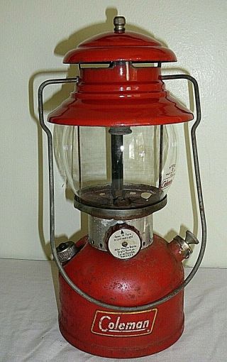 Old Vintage 1961 Coleman Red Model 200a Camping Lantern 2/61 Single Mantle Pyrex