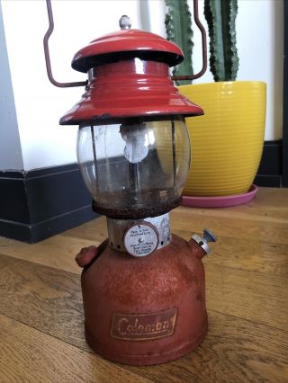 Coleman 200a Gasoline Lantern 1958 Red Porcelain Camping Gas Fire Outdoors