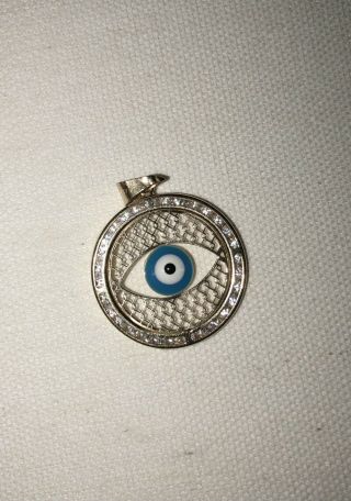 Vintage Solid 14k Yellow Gold And Cz Evil Eye Pendant Charm