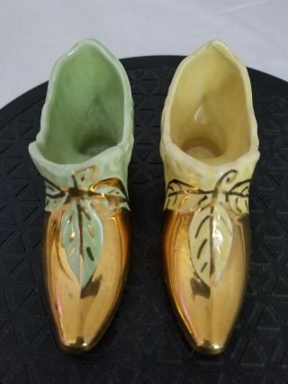 Vintage Ceramic Painted Victorian Shoe / Boot With Gold Trim 5 " Long