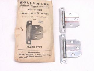 Nos Vintage Holly Made Chrome Steel Flush Hinges,  Red Lines,  Stepped Corners