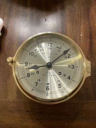 Vintage Brass Ships Bell Clock Bell Clock Co.  8 Day Bell Strike No Key 7”