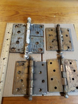 4 Vintage Antique Gate/ Door Hinges Heavy Brass Plated Steel,  Lawrence