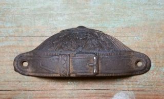 Antique Cast Iron Eastlake Bin Cabinet Drawer Pull (see Insignia On The Back)