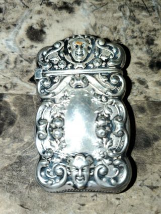 Vintage Match Safe Repousse With Faces Sterling Silver 1900 Rare