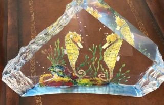Vintage Lucite Sculpture/acrylic Painting Of Sea Horses By Barry Cohen Bklyn Ny