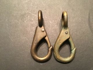 2 Vintage Brass Bronze Clasp Clip Hook Nautical Flag Metal Art Craft Snap 2 3/4” 2