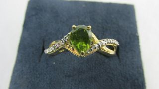 Vintage 10k Yellow Gold Ring With Green Stone And Diamonds Size 7