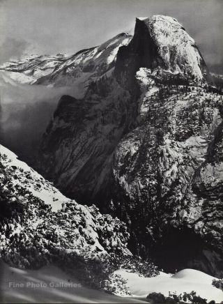 1950s Vintage Ansel Adams Half Dome Yosemite Winter Landscape Photo Art 12x16