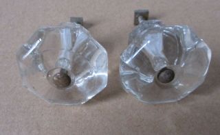 Antique Vintage Depression Era Clear Glass Cabinet Knobs Drawer Pull Pair 1 5/8 "