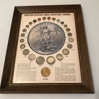 Vintage 1972 Framed United States 20th Century Coins Moon Medal 2 Silver Dollars