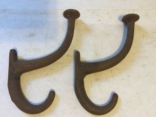 2 Old Shabby Chic Cast Iron Arts Craft Deco Victorian 5 3/8 " Wall Coat Hat Hooks