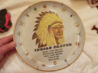 Vintage Unique Indian Prayer Design 10.  5 " Collector Paper Mache Wall Plate