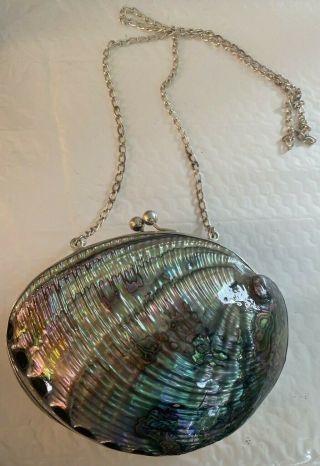 Vintage Mexico Alpaca Silver And Abalone Shell Purse Real Silver Gorgeous