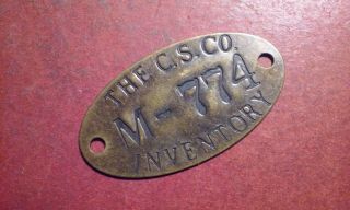 Vintage Brass Label Tag For The C.  S.  Co.  M - 774 Inventory File Cabinet Machinery