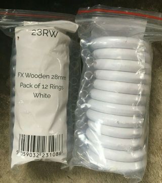 2 Packs Of 12 White Fx Wooden Curtain Rings 28mm (24 In Total)