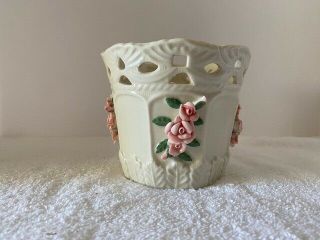Bloom - Rite White Porcelain Planter Vase With Pink 3d Roses