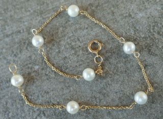 Vintage 14kt Yellow Gold & Akoya Pearl Bracelet - 7.  75 " Long / 2.  0 Grams