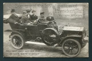 1909 Souvenir Postcard Inauguration Of President Taft - Family In White Steamer