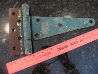 Antique Cast Iron Door Barn Hinge Hardware Old Strap Style Painted Blue Patina