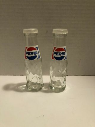 Set Of 2 Vintage Clear Glass Pepsi Bottle Salt & Pepper Shakers.  4.  5 " Tall