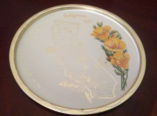 Vintage Souvenir Round Metal Tin Tray State Of North Carolina Map