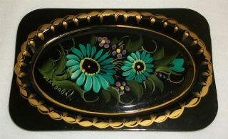 Small Vintage Signed Toleware Tole Ware Painted Tin Pin Dresser Tray