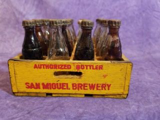 Vintage 50s Coca Cola Coke Miniature Bottles Wooden Crate San Miguel Philippines 3