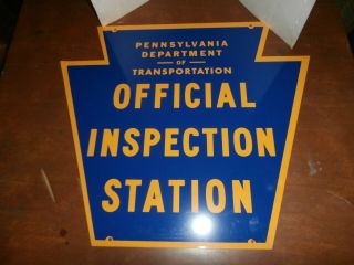 Vintage Pa Inspection Station Sign Double Sided Retired Gas Oil;sign Never Hung