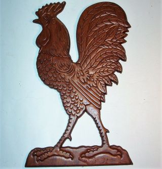 Old Rooster Bird Hand Carved Wood Plaque Art Sculpture Statue Figurine Vintage