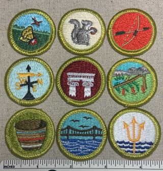 9 Vintage Boy Scout Merit Badge Patches Bsa Sash Uniform Camp Scout Patch Solid