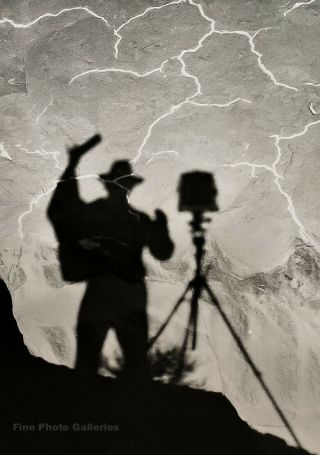 1958/72 Vintage Ansel Adams Self Portrait Camera Hat Shadow Utah Photo Art 11x14