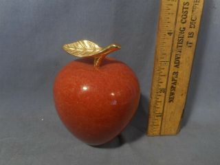 Marble Apple Paperweight With Gold Brass Leaf Stem - Teachers,  Gift