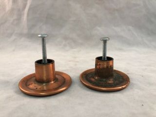 2 Vintage Heavy Copper Drawer Pull Cabinet Handle Knobs Patina 2” 3