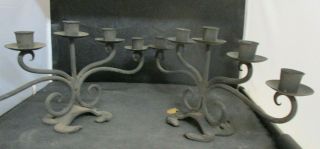 (2) Vintage Candle Holders Black Cast Iron Holds 5 Candles Unique