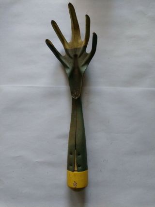 Vintage Garden Tool 3 Tine Hand Claw Rake Cultivator Metal W/ Wooden Handle Usa