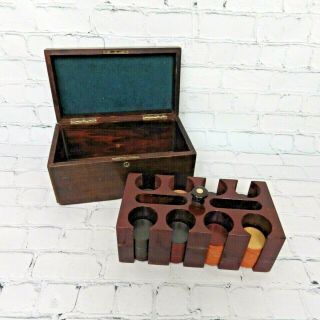 Vintage Set Of 140,  Bakelite Poker Chips Wooden Caddy Three Colors Wooden Box