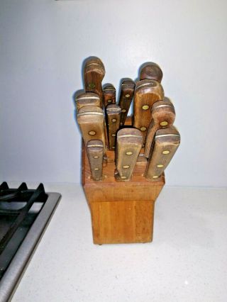 Chicago Cutlery Knife Set Vintage Walnut Stainless Steel 1980s 12 Piece Usa