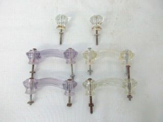 4 Vintage Glass Drawer Pulls And 2 Glass Knobs