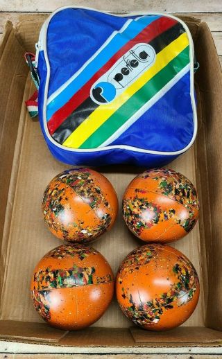 Vintage Speckled Perfetta Bocce Ball Set Of 4 With World Champion Bag From Italy