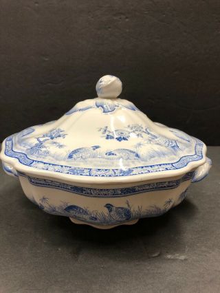 Vintage Antique Furnivals Quail Blue Covered Casserole Dish Blue And White China