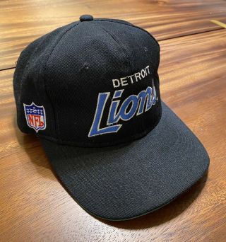 90’s Vintage Detroit Lions Nfl Sports Specialties Script Snapback Black Hat Cap.
