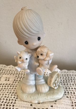 Precious Moments Figurine Blessed Are The Peacemakers Boy With Dog And Cat 1979