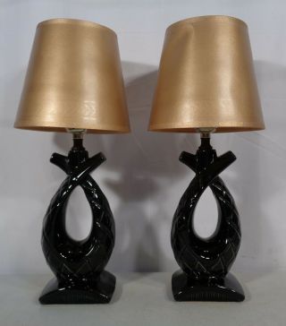2 Vintage Mid Century Modern Bedside Vanity Table Lamps With Shades 1960 
