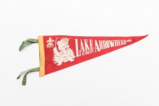 Vintage Lake Arrowhead California Boy Scouts Souvenir Felt Pennant 7 " X17 "