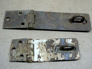 2 - Vintage Antique Salvaged Shed Barn Door Lockable Hasps & Keepers 6.  5 & 4.  5 3