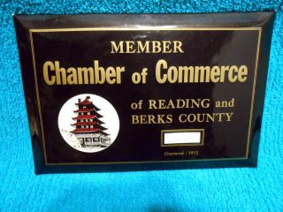 Vtg Sign Plaque Member Chamber Of Commerce Reading Berks County Pa Pagoda